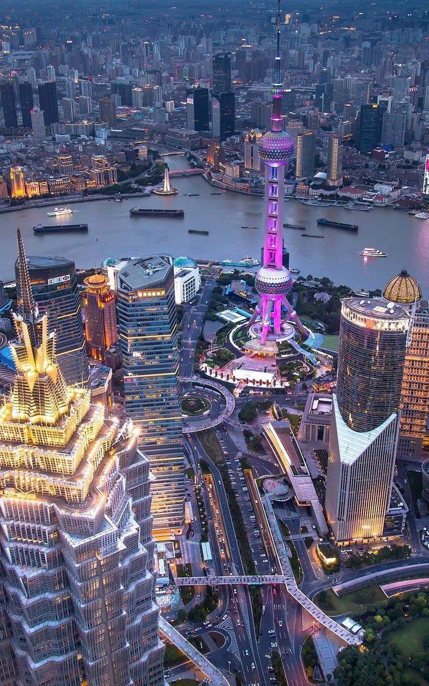 Shanghai, China. Horizonte, Gráfico de la ciudad, Estética de la ciudad, Noche de Shanghái fondo de pantalla del teléfono