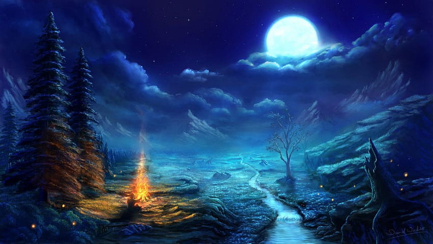 Anime gece sahnesi inanılmaz çözünürlüklü ay., Anime Night Sky Moon HD duvar kağıdı