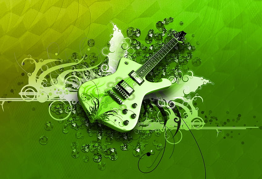 Абстрактна китара включена - зелена китара - и фон HD тапет