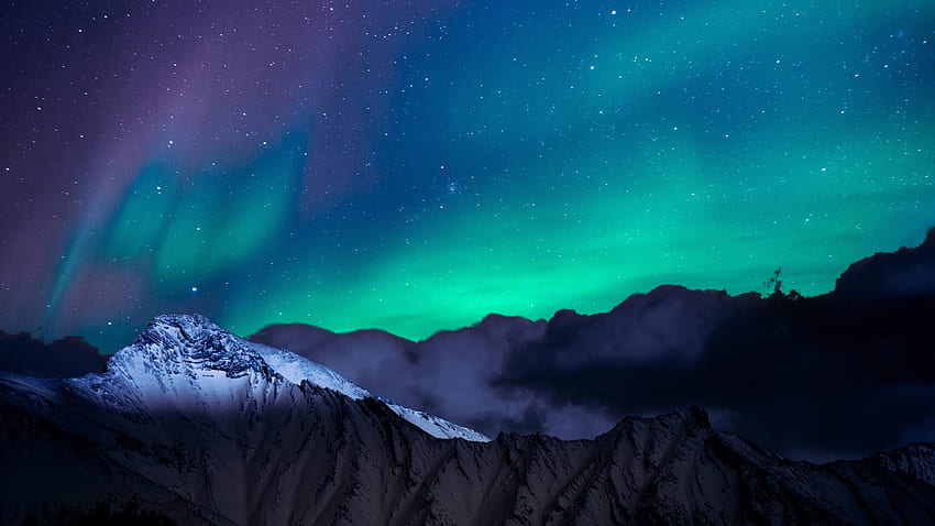 Northern Lights Night Sky Mountains Landscape 1440P Resolution , , Background, and HD wallpaper