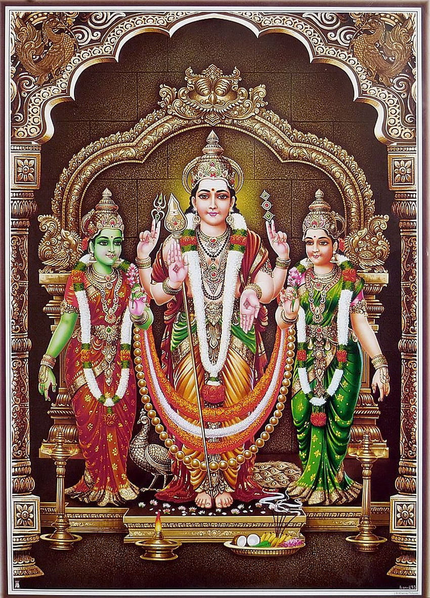 Lord Murugan com seus 2 consortes, Devyani e Valli. hindu Papel de parede de celular HD