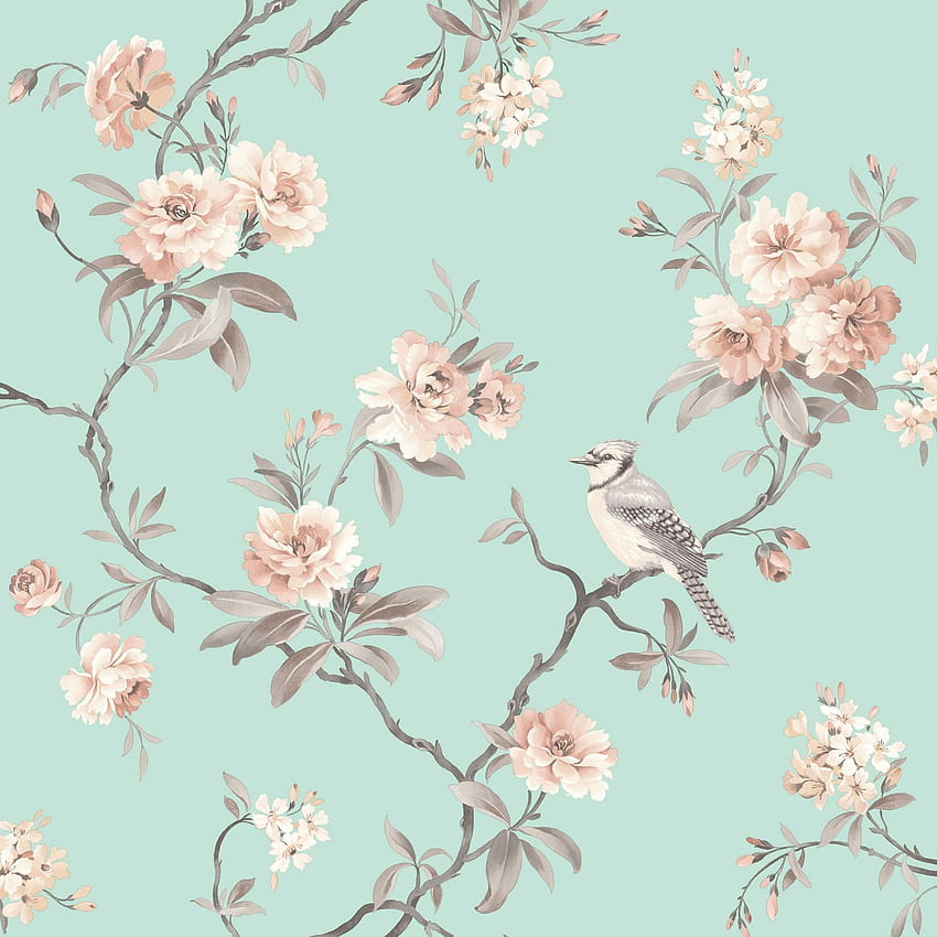 FINE DECOR CHIC FLORAL CHINOISERIE BIRD IN GREY TEAL PINK, Shabby Chic HD phone wallpaper