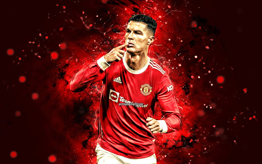 Cristiano Ronaldo, , Manchester United FC, luces de neón rojas, gol, estrellas de fútbol, ​​CR7, Manchester United, Cristiano Ronaldo Manchester United, CR7 Man United, Cristiano Ronaldo fondo de pantalla