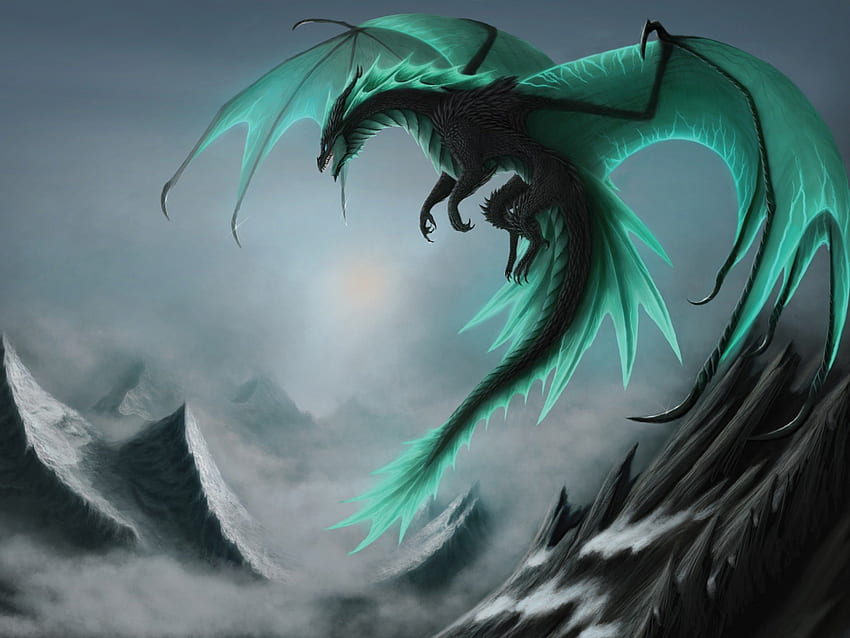 Blue Dragon, azul, dragón, alas, fantasía fondo de pantalla