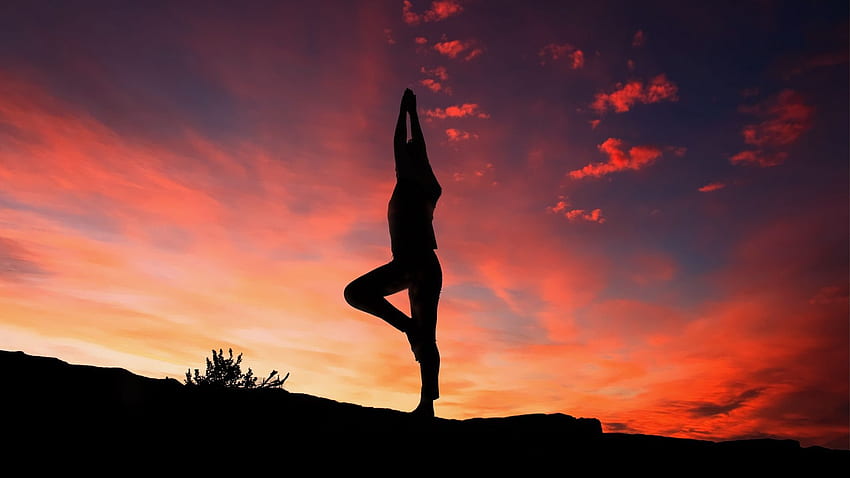 yoga, silhouette, sunset, man HD wallpaper
