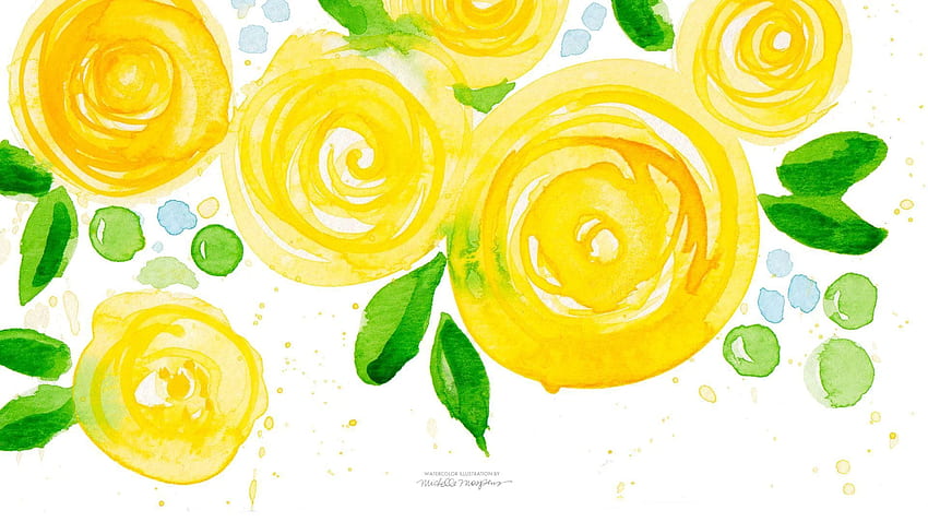 Yellow Floral Watercolor Computer - HD wallpaper
