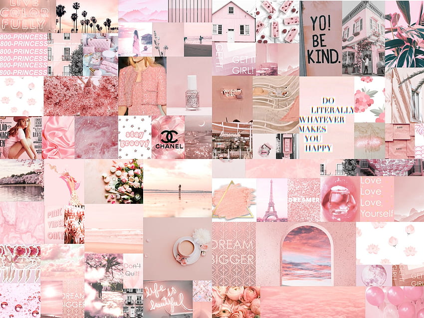 Wall Collage Kit 90 Pics Light Pastel Pink Vibes Aesthetic, Pink Collage Laptop HD wallpaper