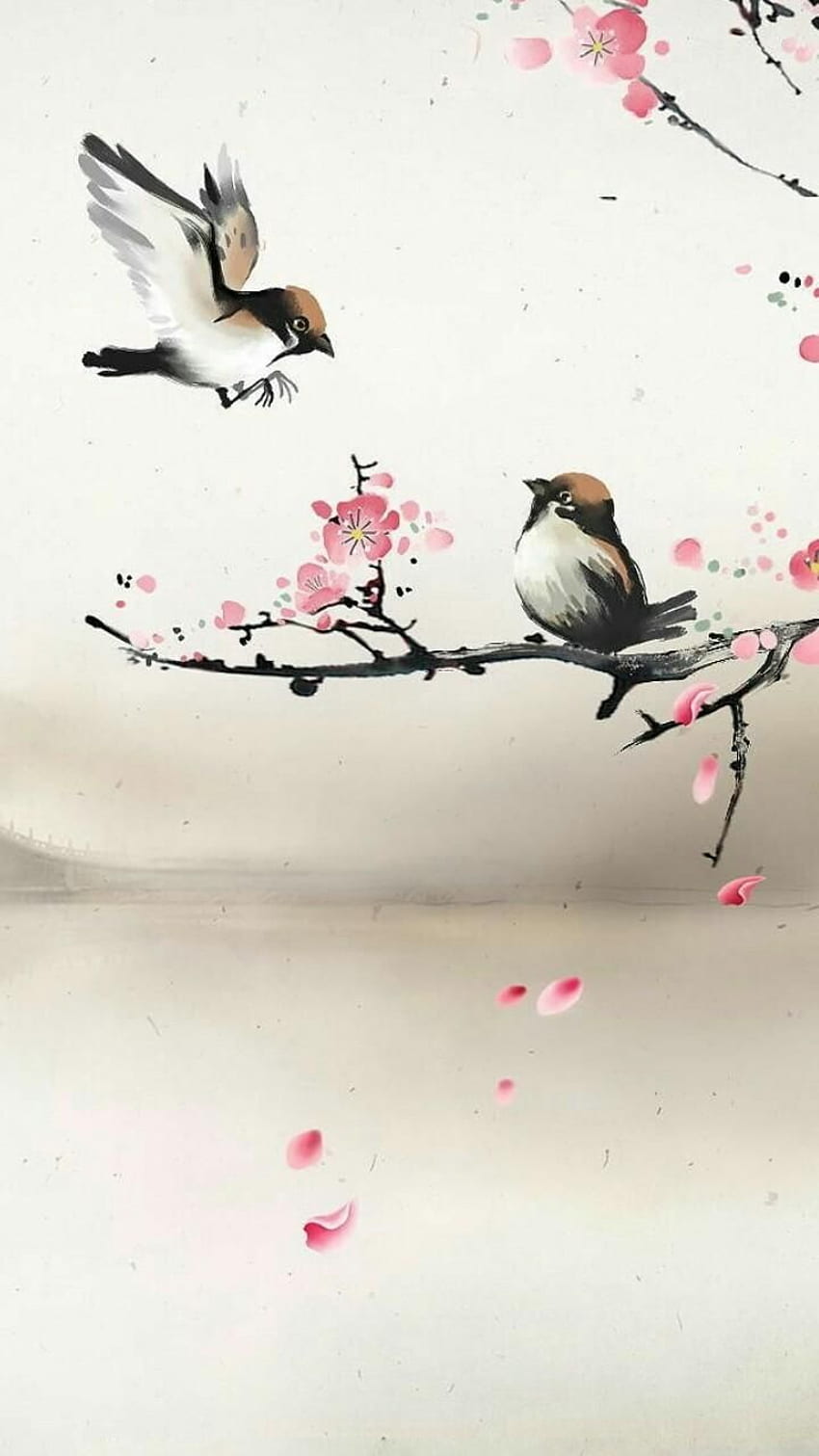 Birds now. Browse millions of popular and ringtones on Zedge and personalize your phon. Blossoms art, Chinese art painting, Bird art, Sumi E HD phone wallpaper