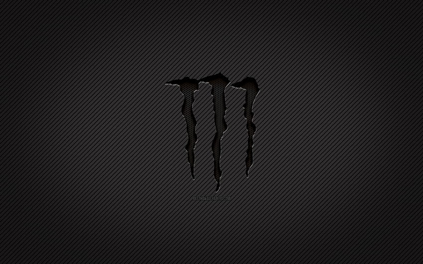 Monster Energy carbon logo, , grunge art, carbon background, creative, Monster Energy black logo, brands, Monster Energy logo, Monster Energy HD wallpaper