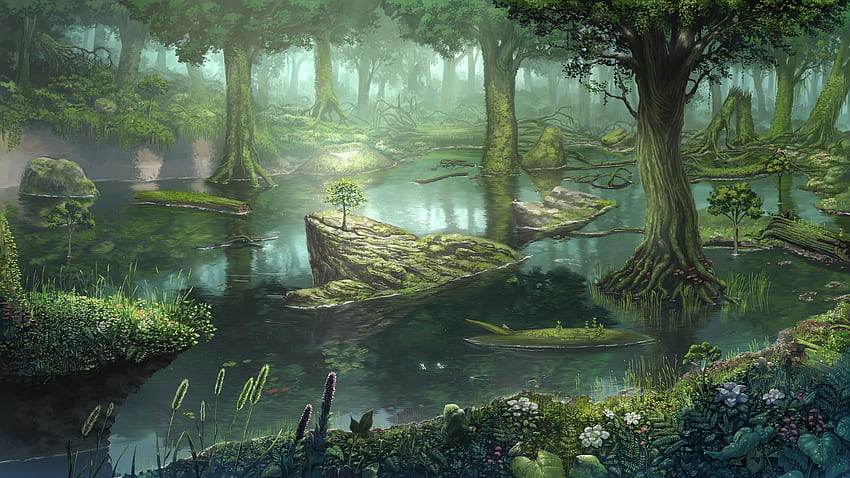 fantasy swamp. Forest swamp . Anime scenery, Fantasy HD wallpaper