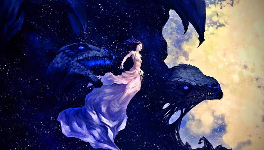 She Who Brings the Dawn, dragon, magic, fantasy, diety HD wallpaper