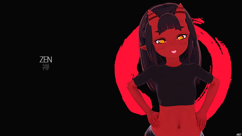 / Meru, black background, anime girls, zen, devil girl HD wallpaper