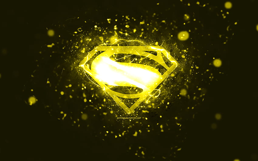 Superman yellow logo, , yellow neon lights, creative, yellow abstract background, Superman logo, superheroes, Superman HD wallpaper