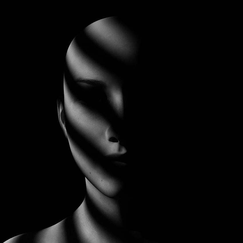 Dunkel, Schatten, Bw, Chb, Porträt, Gesicht, Puppe, Noir HD-Handy-Hintergrundbild