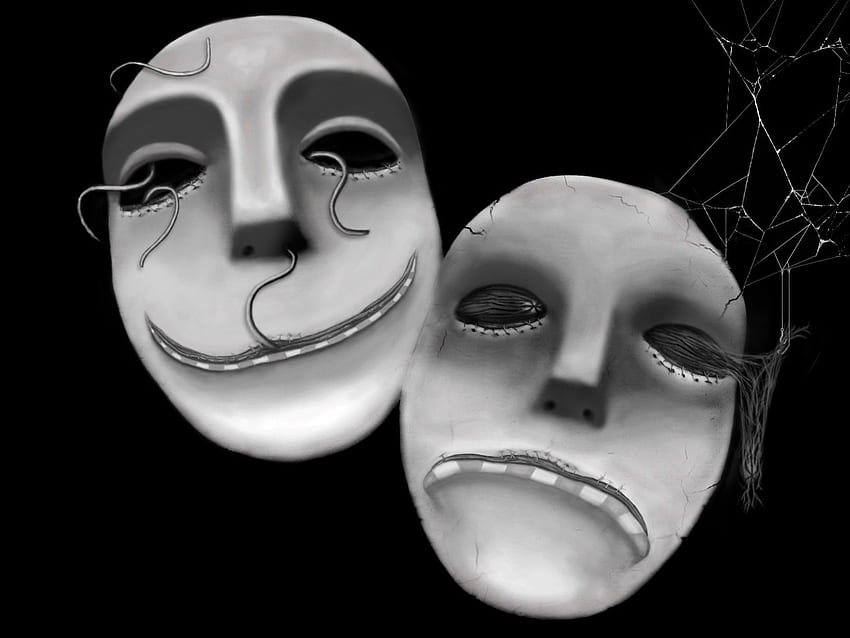 mAsk oF eMotion, old, abstract, mask, happiness, strings, sadness, emotions, common HD wallpaper