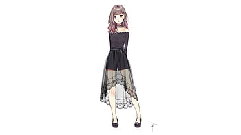 Cute, anime girl, black dress, minimal HD wallpaper