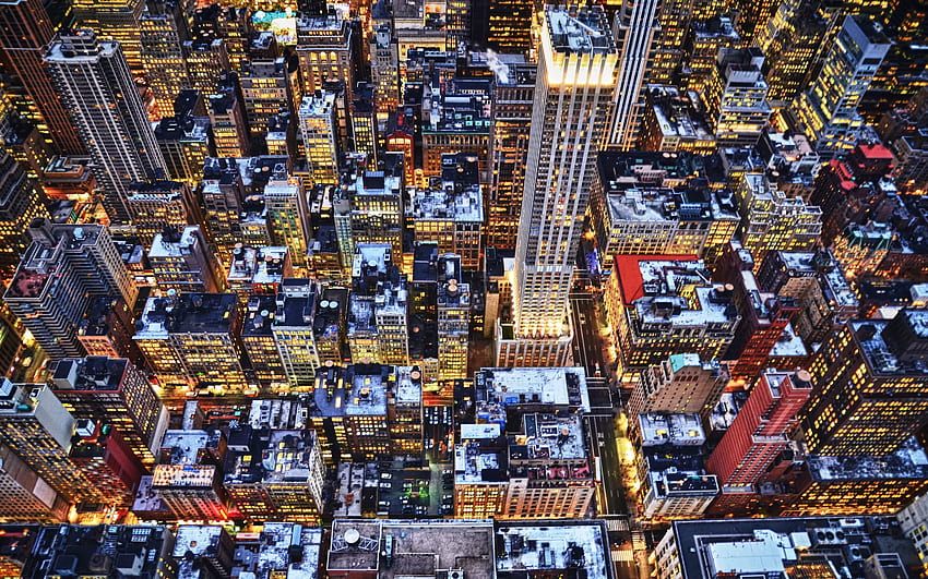 Cities, Winter, Building, Lights, Skyscrapers, Evening, Roof, New York, Roofs HD wallpaper