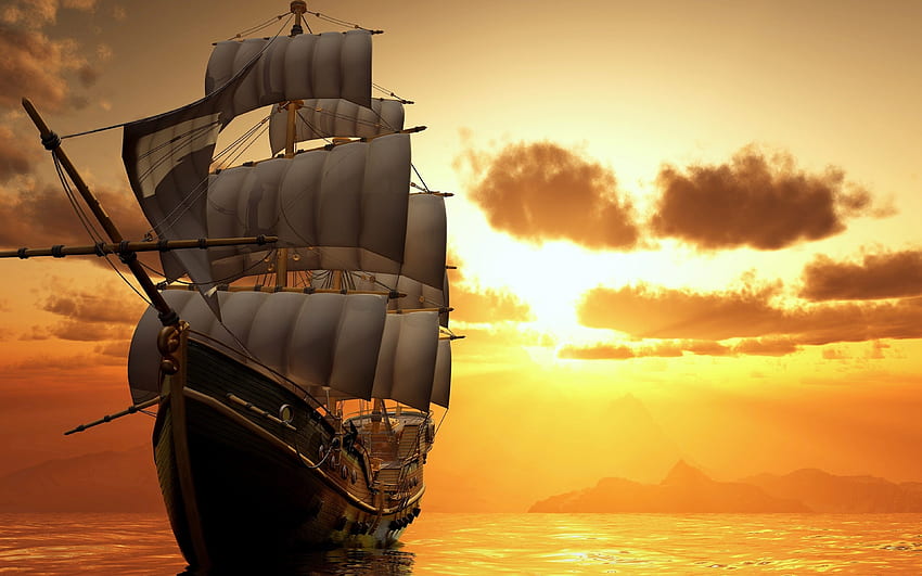 bateau, motomarines, mer, océan, bateaux, ciel, nuages, voile, coucher de soleil, lever du soleil / et fond mobile Fond d'écran HD