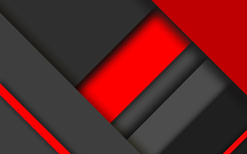 design de material, vermelho e preto, linhas coloridas, formas geométricas, pirulito, triângulos, criativo. Fundo escuro, Fundo escuro, Formas geométricas papel de parede HD