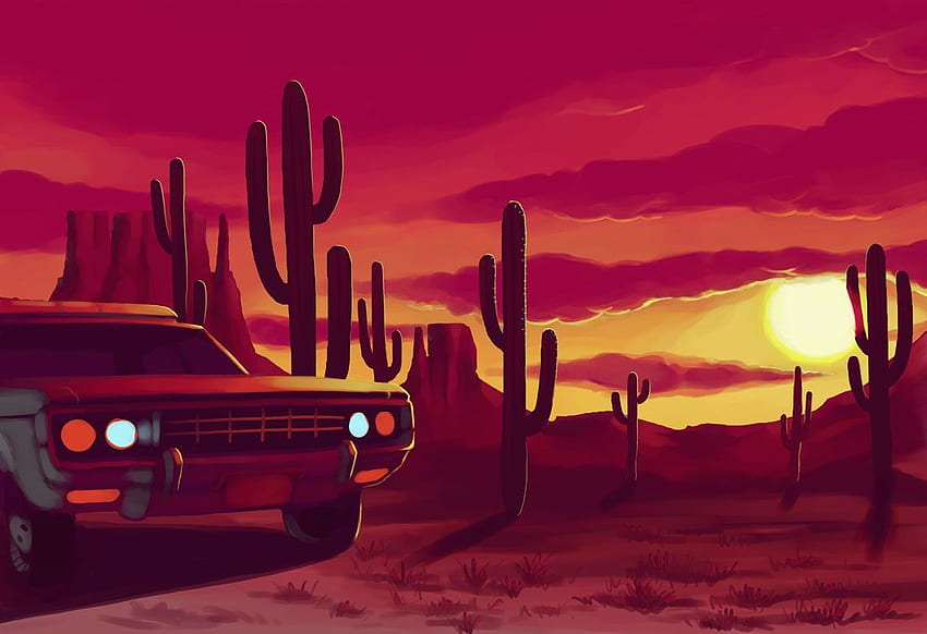 Desert cactus. Sort of a Fear and Loathing vibe. I like it. Landscape illustration, Digital art illustration, Environment concept art, Desert Cartoon HD wallpaper