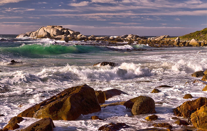Пейзаж, природа, камъни, море, вълни, скали HD тапет