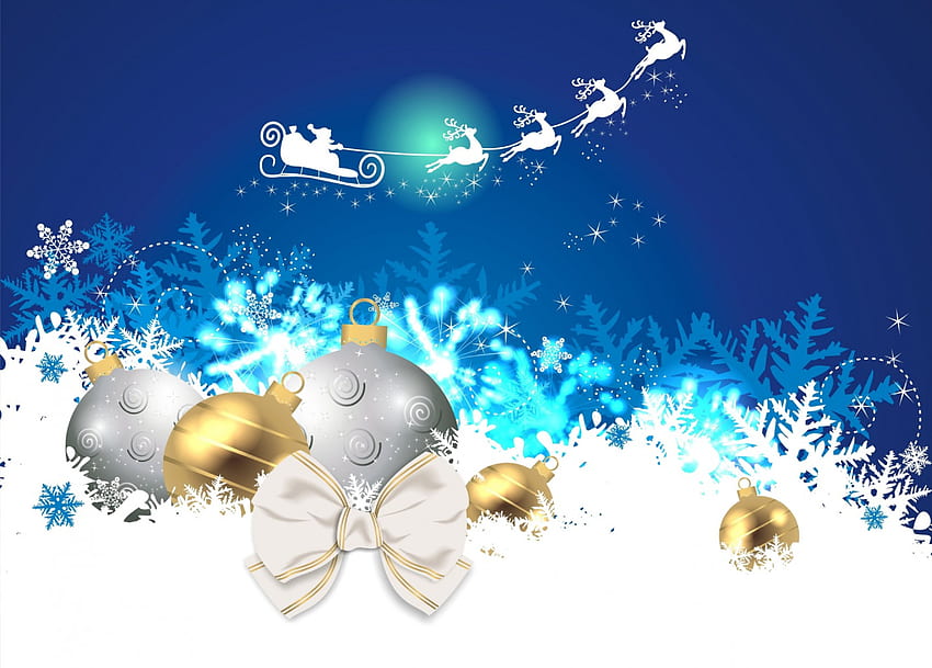 Синя Коледа, синьо, украса, топки, коледа HD тапет