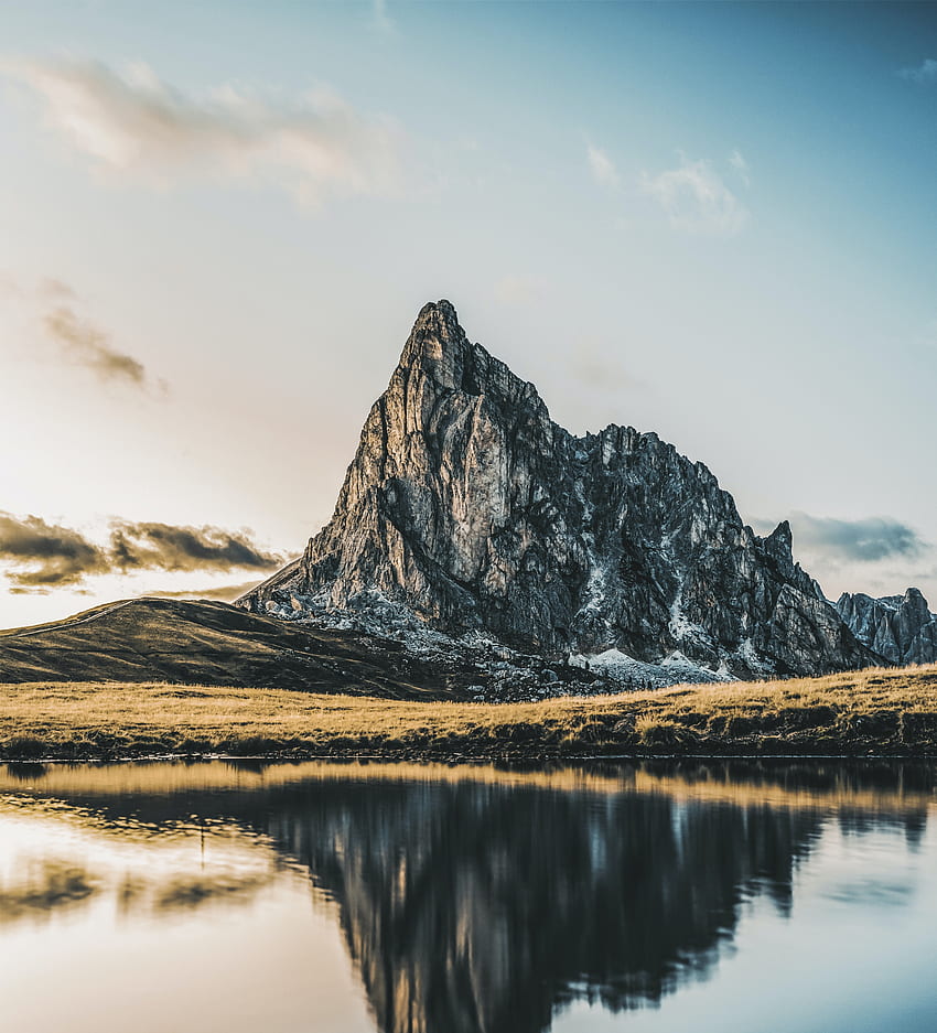 Lake, rocky big mountain, nature HD phone wallpaper