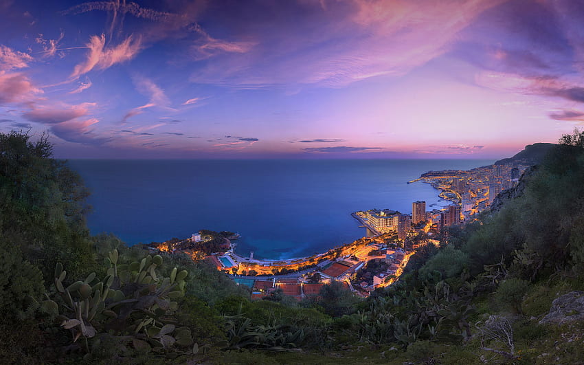Monaco Côte d'Azur Meer Himmel Seelandschaft Abend Sonnenuntergang Wolke Stadt Küste - Auflösung: HD-Hintergrundbild