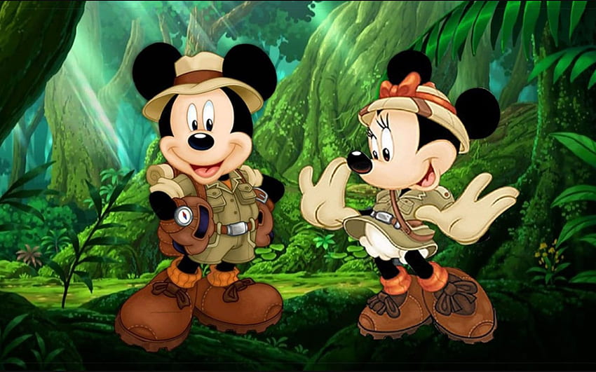 Orientação de desenhos animados de Mickey Maus e Minnie Mouse no Jungle Safari papel de parede HD