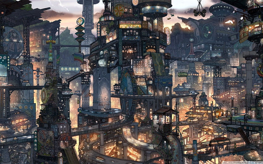Última ciudad Steampunk COMPLETA 1920 × 1080 fondo de pantalla