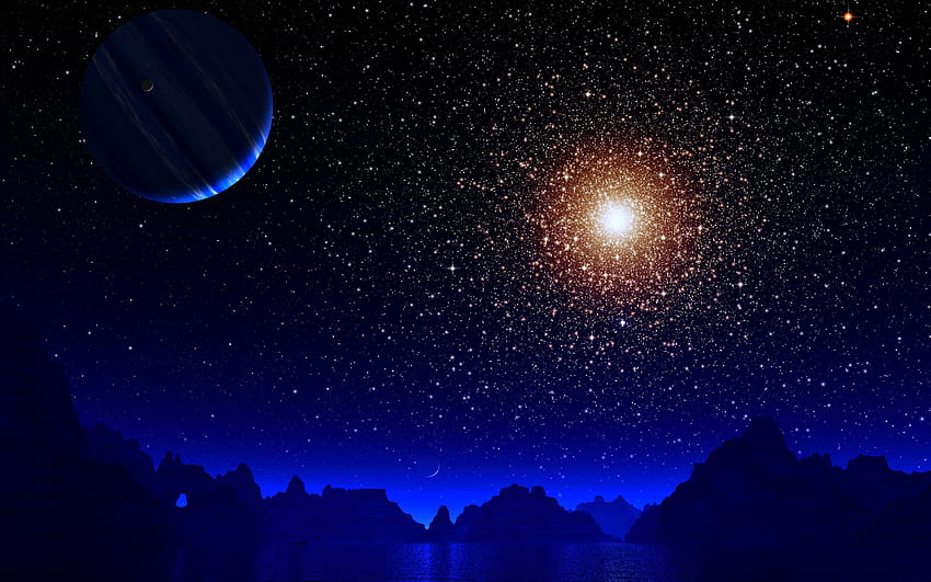 Blue Night Moon Stars Earth , Digital Universe HD wallpaper
