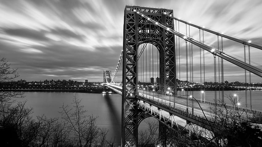 สะพานที่สวยงามสีดำและสีขาว . สะพาน , สะพานจอร์จวอชิงตัน , กราฟสะพาน วอลล์เปเปอร์ HD