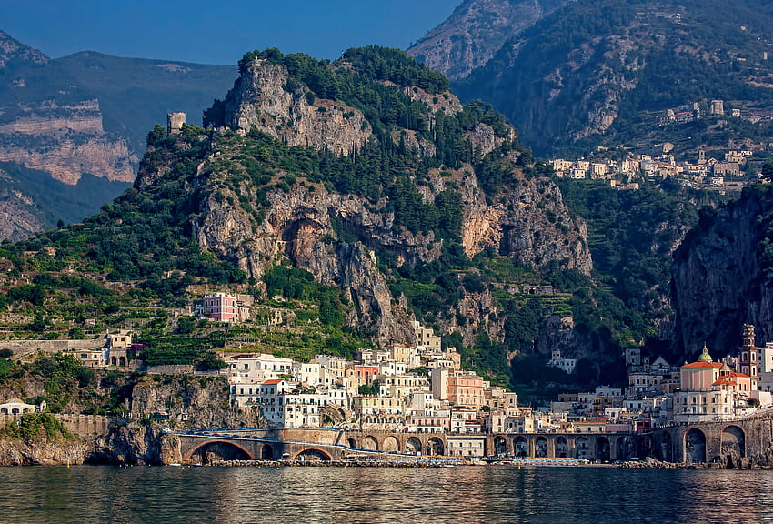 Villes, Italie, Ville, Bâtiment, Roches, Baie géographie, Amalfi Fond d'écran HD
