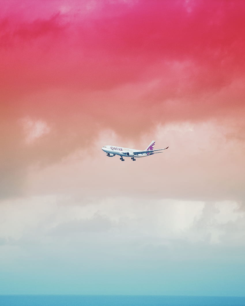 Sky, Clouds, , , Flight, Plane, Airplane, Colourful, Colorful, Gradient HD phone wallpaper