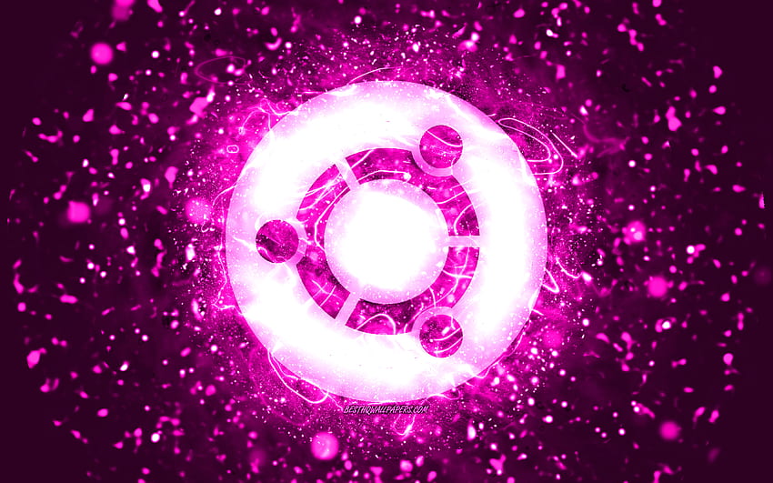 Logotipo roxo do Ubuntu, luzes de neon roxas, Linux, criativo, fundo abstrato roxo, logotipo do Ubuntu, sistema operacional, Ubuntu papel de parede HD