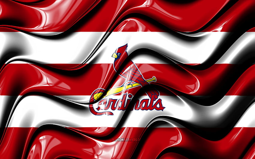 St Louis Cardinals bayrağı, kırmızı ve beyaz 3D dalgalar, HABERLER, Amerikan beyzbol takımı, St Louis Cardinals logosu, beyzbol, St Louis Cardinals HD duvar kağıdı