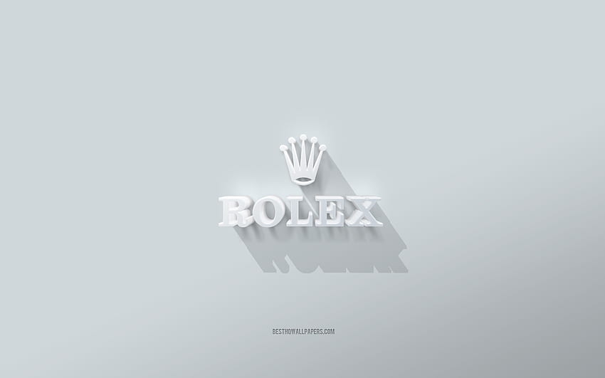 Rolex logo, white background, Rolex 3d logo, 3d art, Rolex, 3d Rolex emblem HD wallpaper
