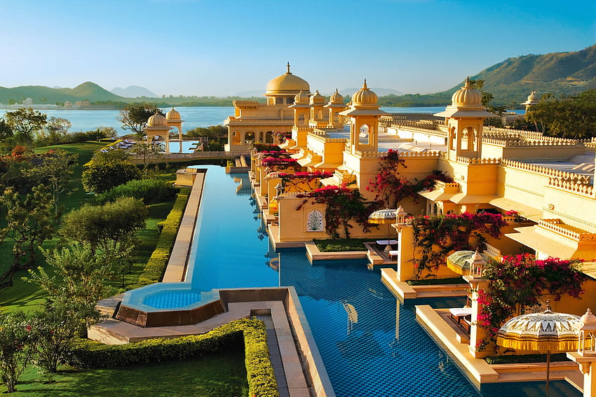 Indian Architecture, Pool, Hotel, Beach - Maiden HD wallpaper
