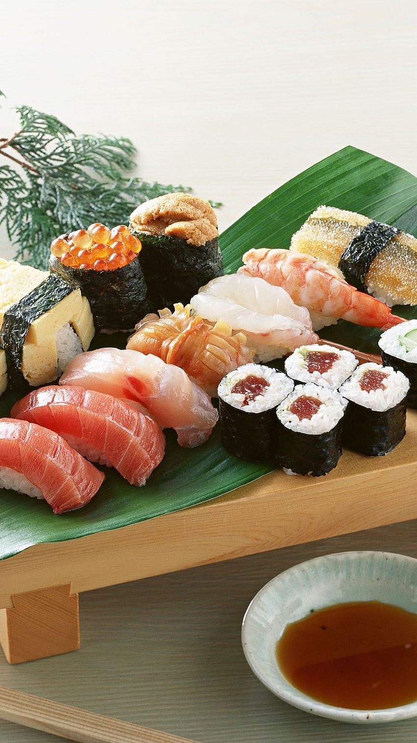 rolls, sushi, seafood, plate, food, Japanese Food HD phone wallpaper