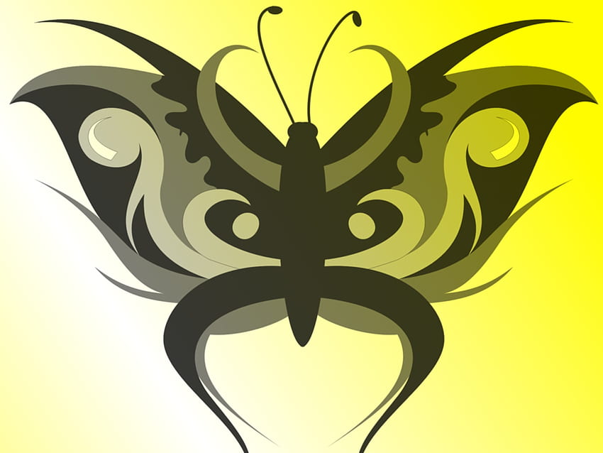 Butterfly - Yellow, white, simple, black, shade, butterfly, yellow HD wallpaper