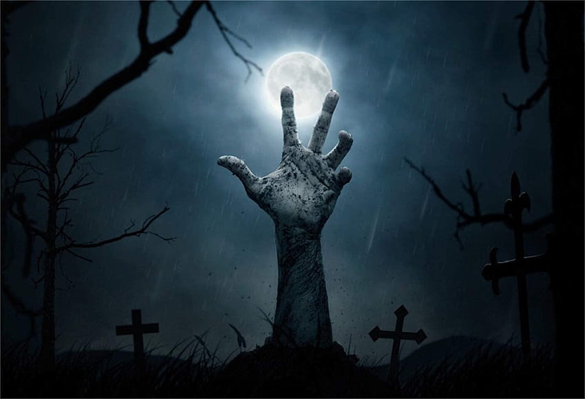 LFEEY ft Korku Cadılar Bayramı Zombi El Arka Plan Korkunç Mezarlık Ceset Çapraz Mezar Mezar Taşı Zemin Korkunç Ay Gece Stüdyo Sahne Vinil Afiş : Electronics, Haunted Graveyard HD duvar kağıdı