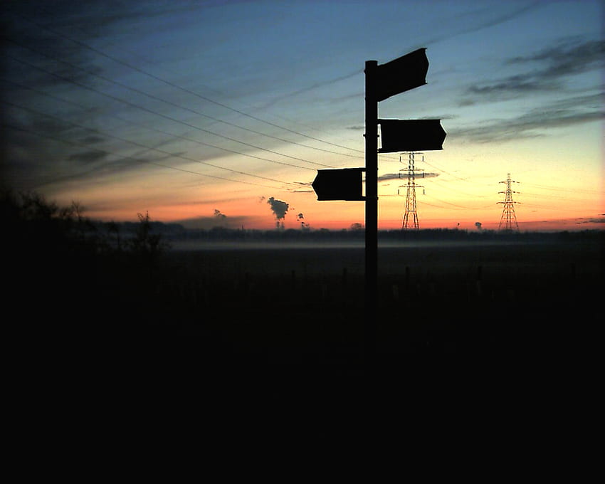 Sign of the Times, atmospheric, power lines, signpost, clouds, pylons, sunset HD wallpaper