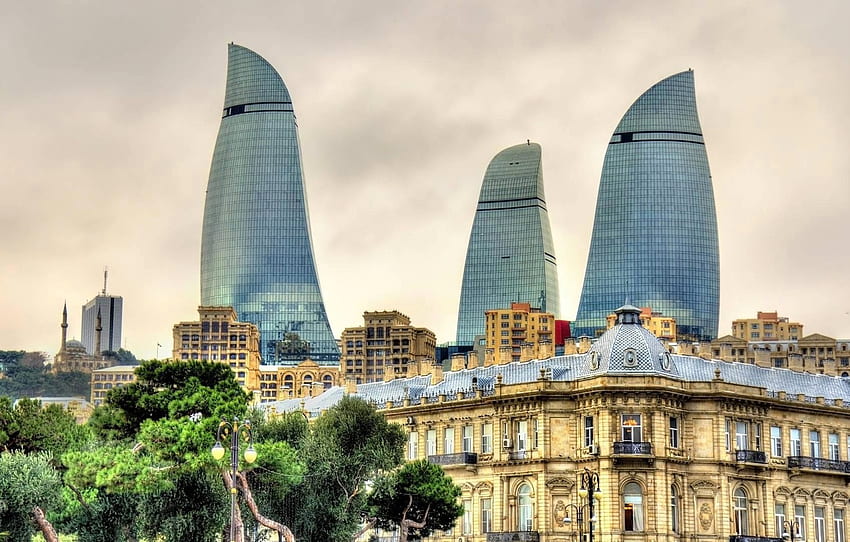 maison, Azerbaïdjan, Bakou, Flame towers for , section город, Bakou Azerbaïdjan Fond d'écran HD