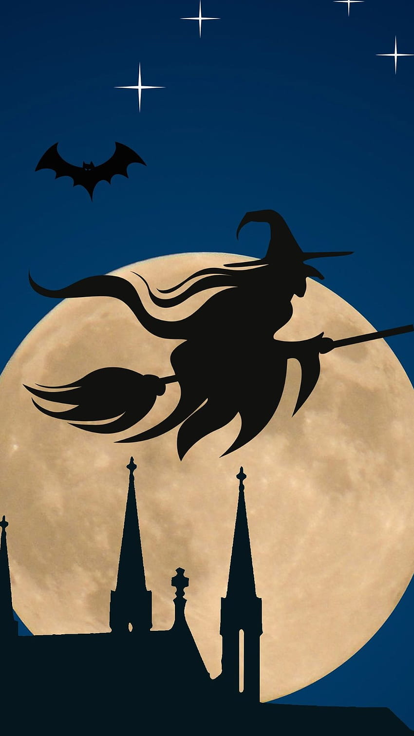 Halloween Witch Flying Broom Over Moon iPhone 8 HD phone wallpaper