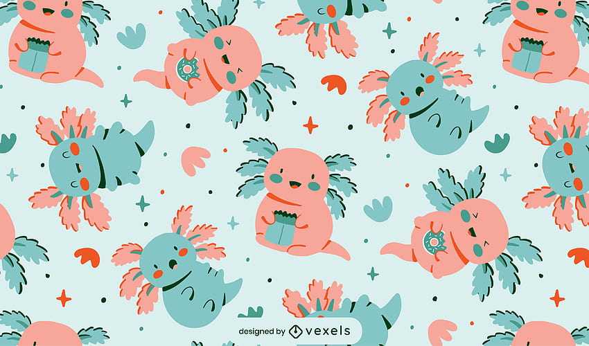 Niedlicher Axolotl-Muster-Design-Vektor, Kawaii Axolotl HD-Hintergrundbild