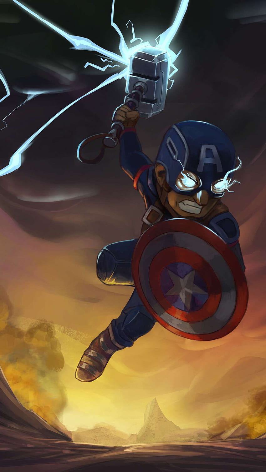 Kapitan Ameryka Młot Thora animowany iPhone. Marvel, Marvel, Avengers Tapeta na telefon HD
