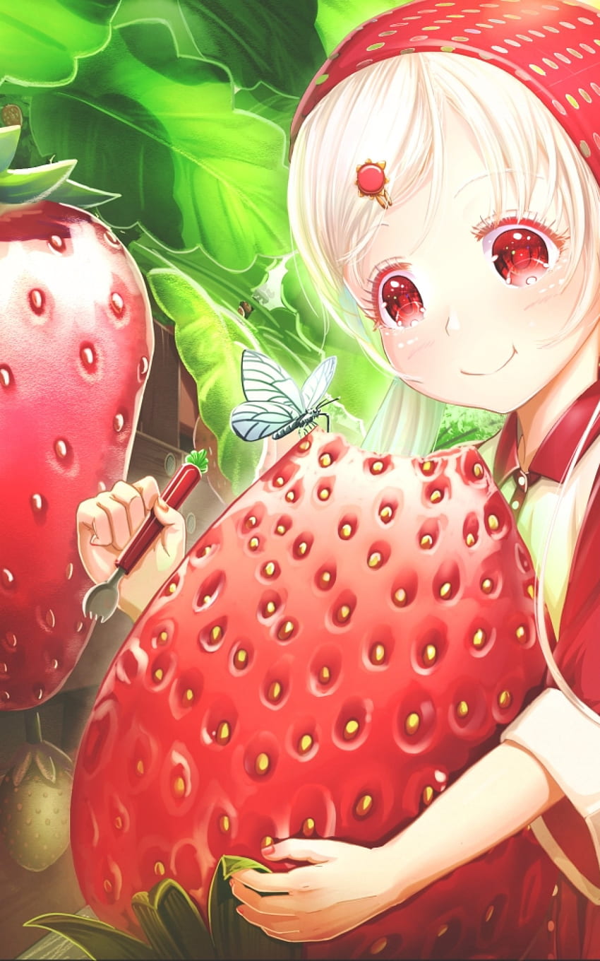Strawberry Girl, Big Fruits, Anime Girls, Red Eyes for Google Nexus 10,  Strawberry Anime HD phone wallpaper | Pxfuel