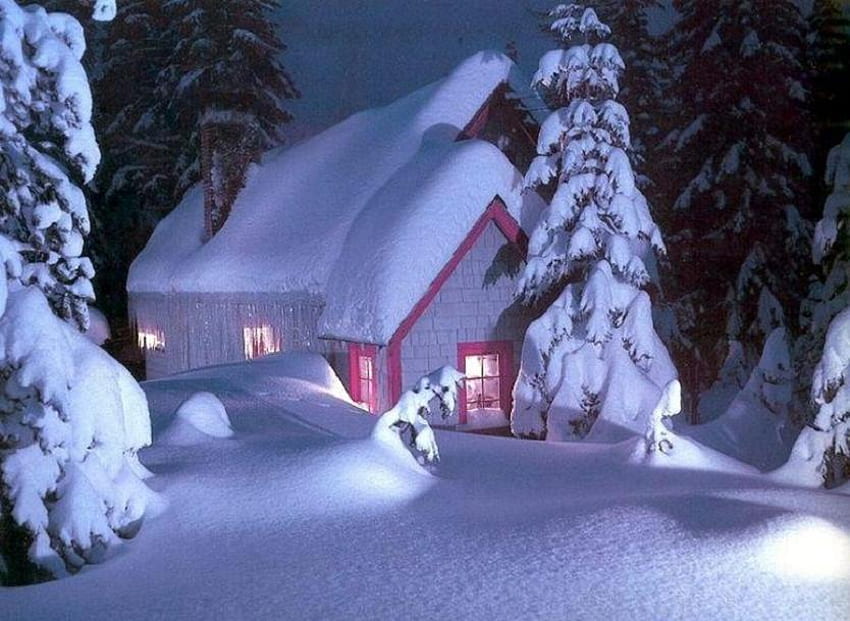 Да се ​​гушкаме и да се стопляме, красиво, леко, ледени висулки, сняг, къща, дървета, дом, гостоприемно HD тапет