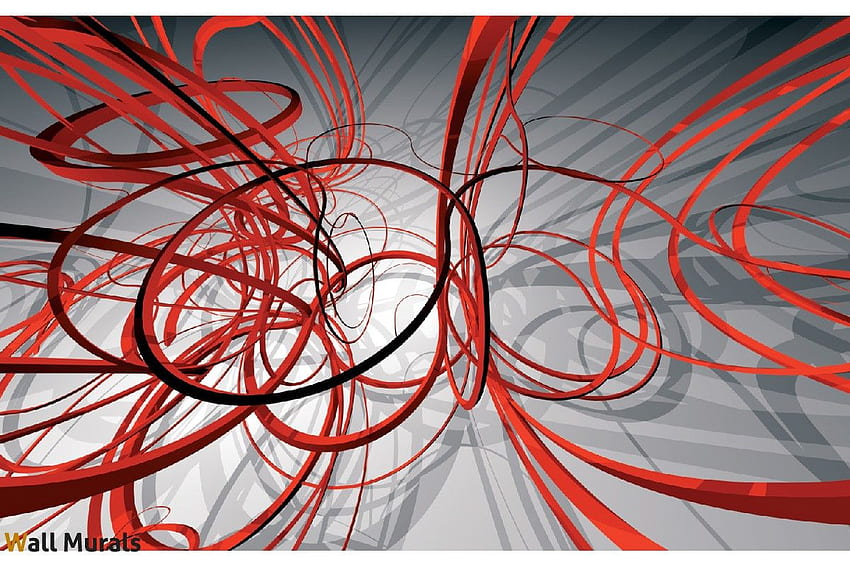 mural modern spirals in red and grey HD wallpaper