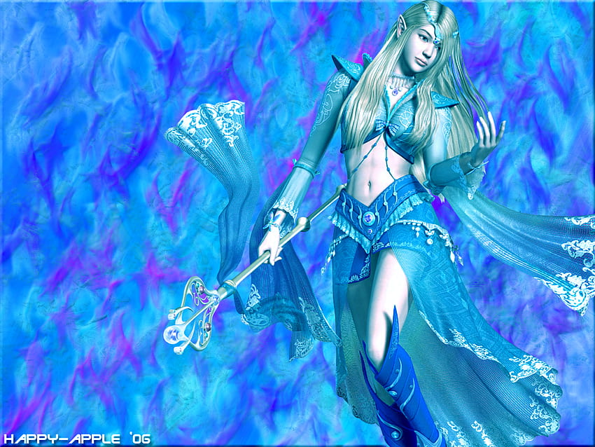Gadis Fantasi, biru, sihir, fantasi, gadis, prajurit Wallpaper HD